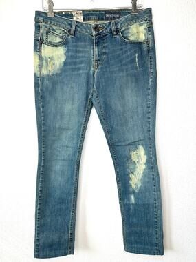 VINTAGE Volcom Stix Skinny Jeans Medium Wash Bleached Distressed Patched Denim